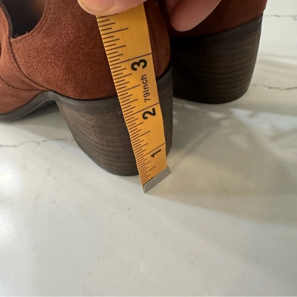 Lucky Brand Makenna Brown Suede Ankle Boots Square Toe Fringe Boho 7.5